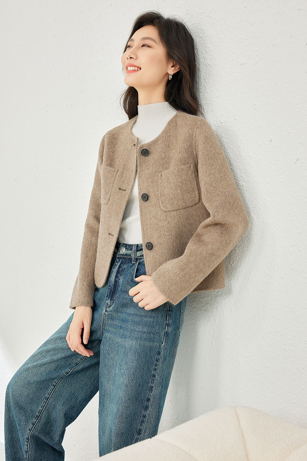 Short Solid Color Wool Coat-VIMLYSTORE