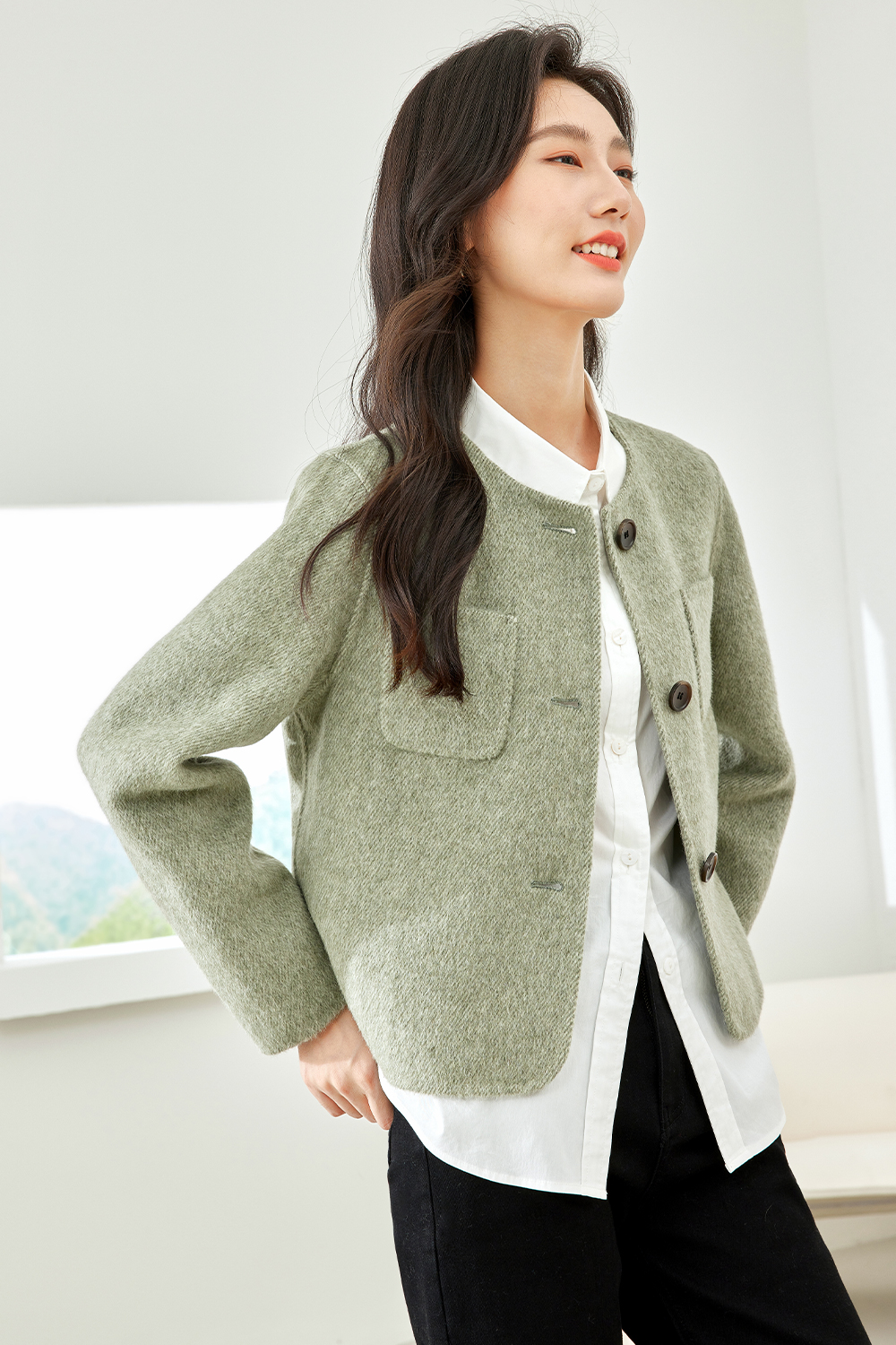 Short Solid Color Wool Coat-VIMLYSTORE