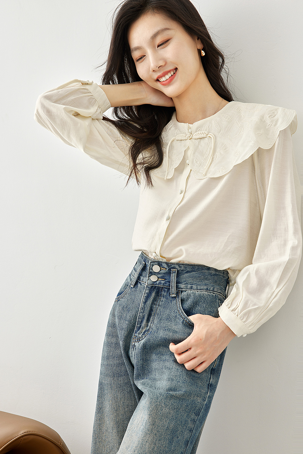 Doll collar traditional-style shirt-VIMLYSTORE