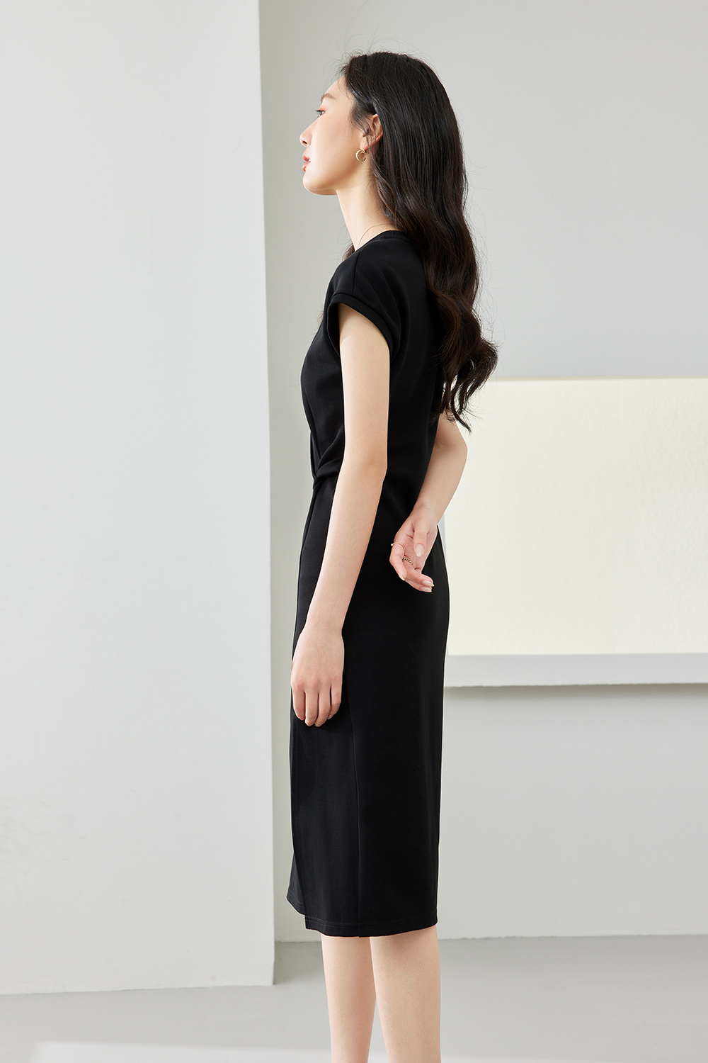 Pleated Cinched Waist Dress