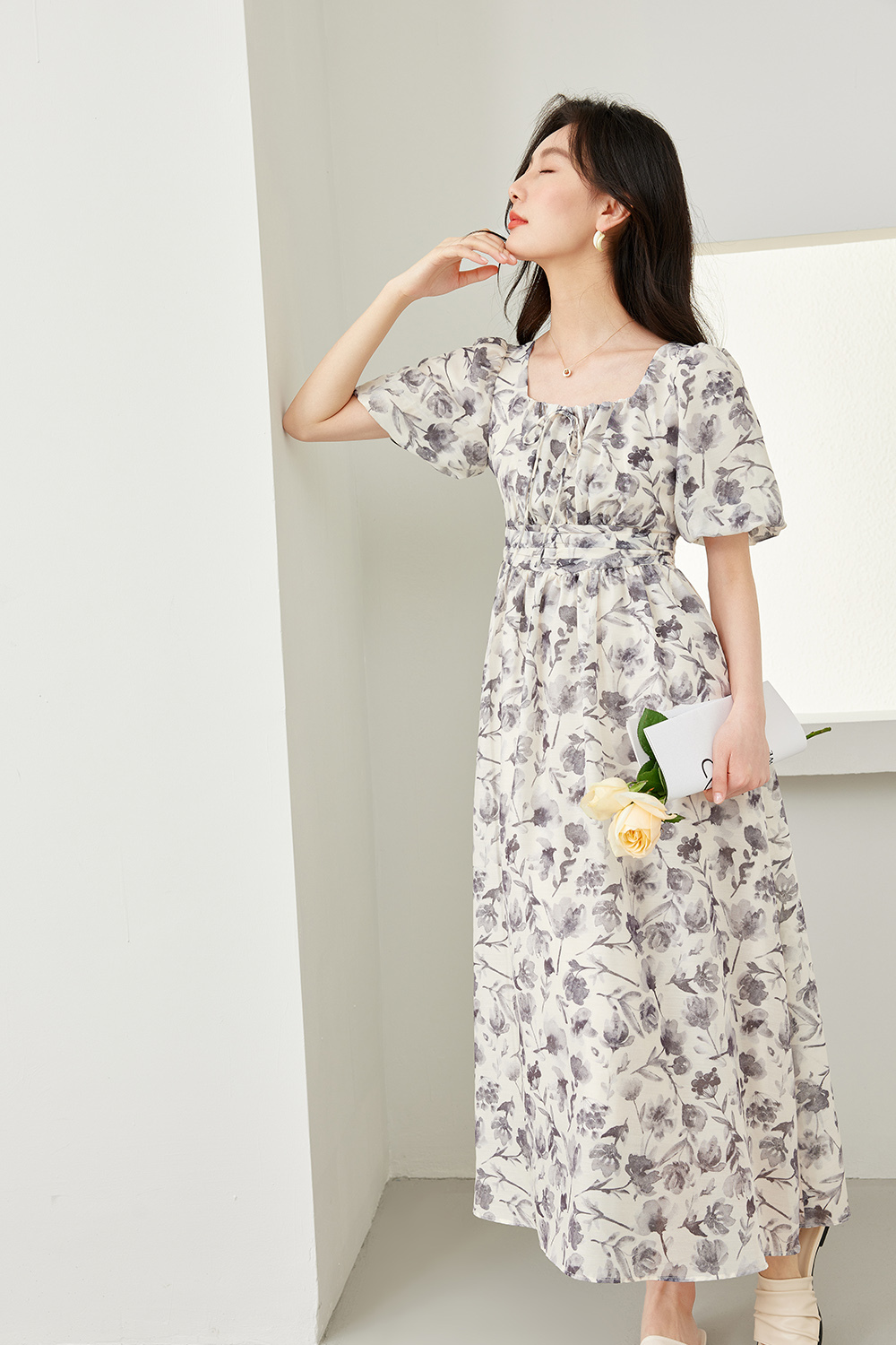 Puff Sleeve Printed Dress