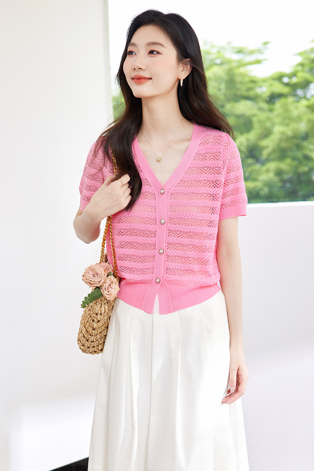 （暂无定价）Hollow Striped Knitted Cardigan