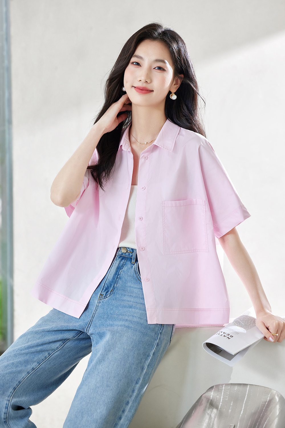 Solid Color Casual Sleeve Shirt