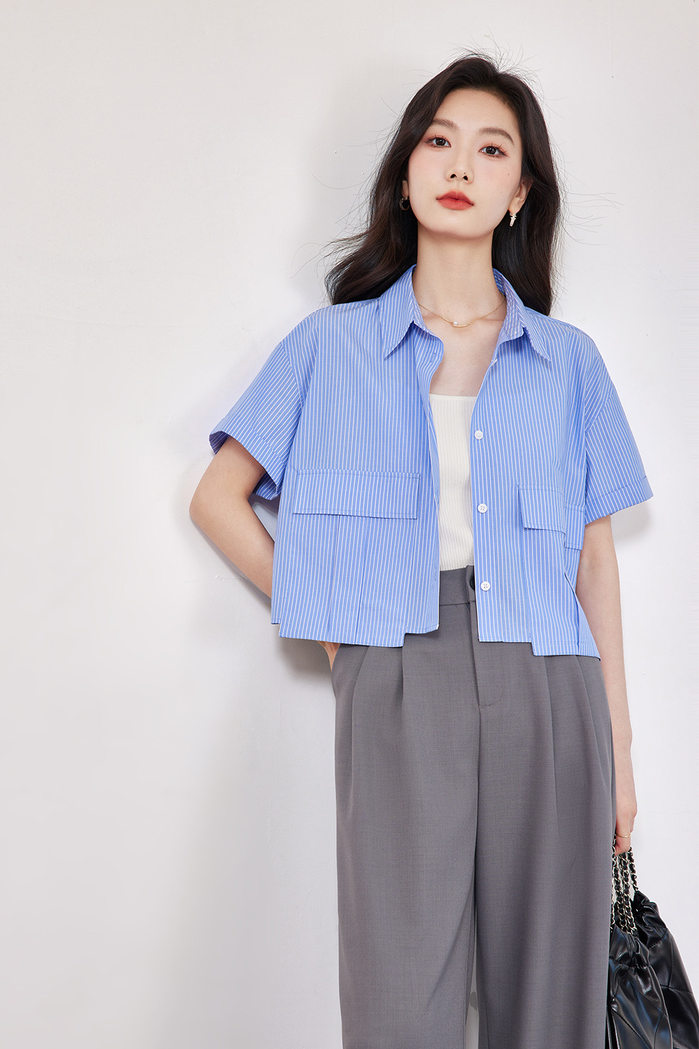 Casual Silhouette Striped Shirt