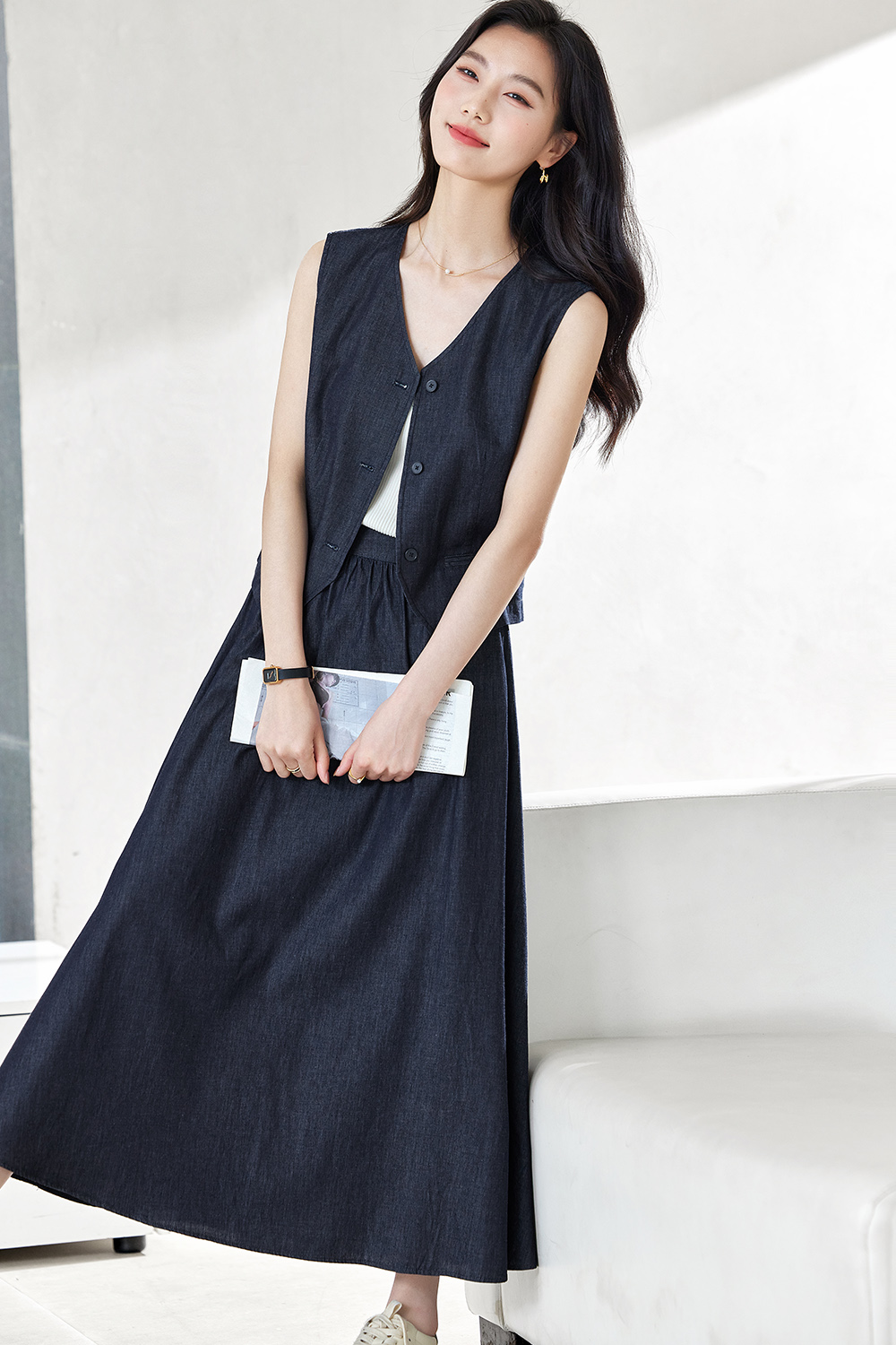 Lightweight Denim Two-Piece Set