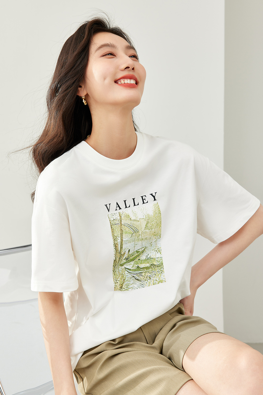 White Print Pure Cotton T-Shirt