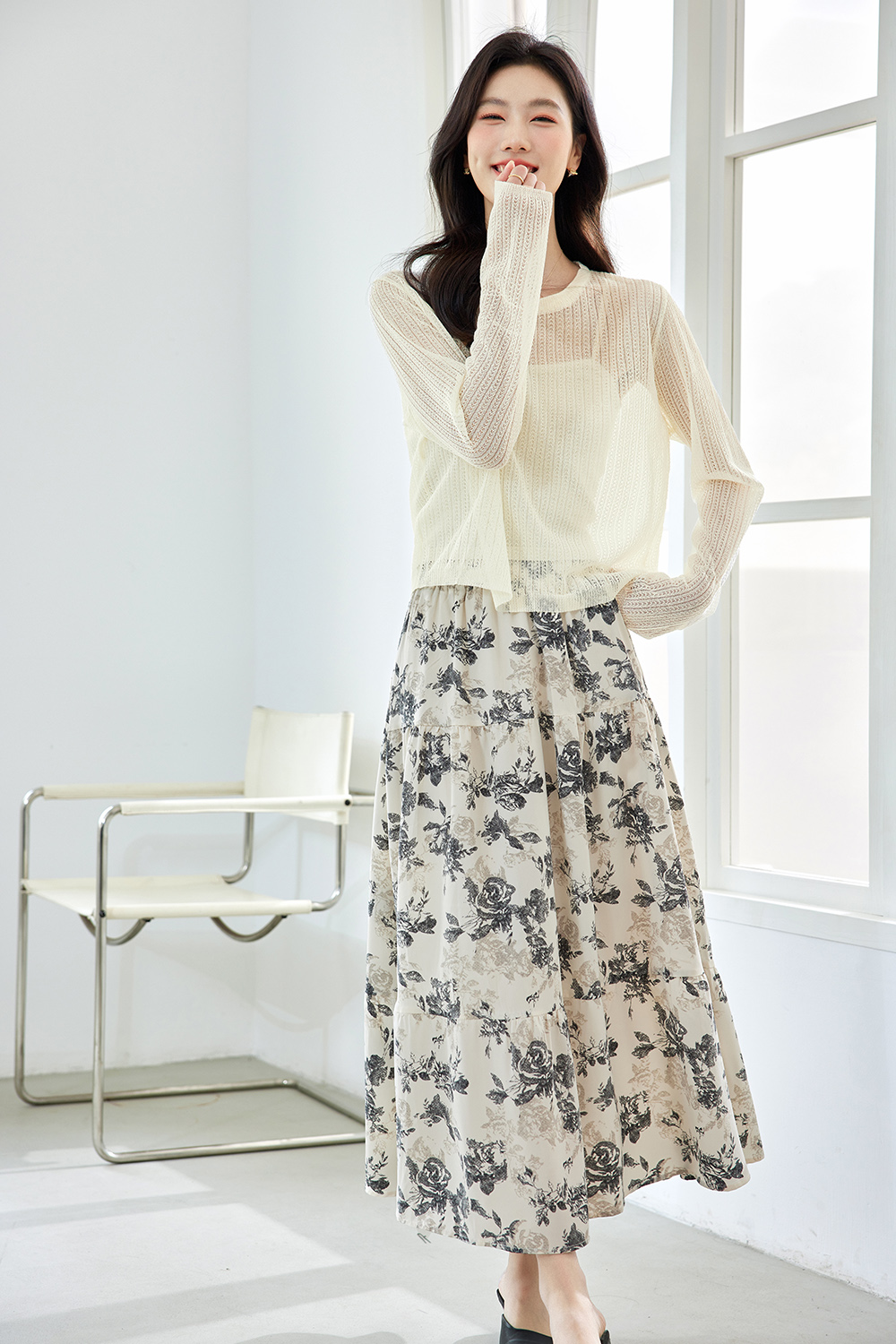 Elegant Casual Floral Skirt Suit