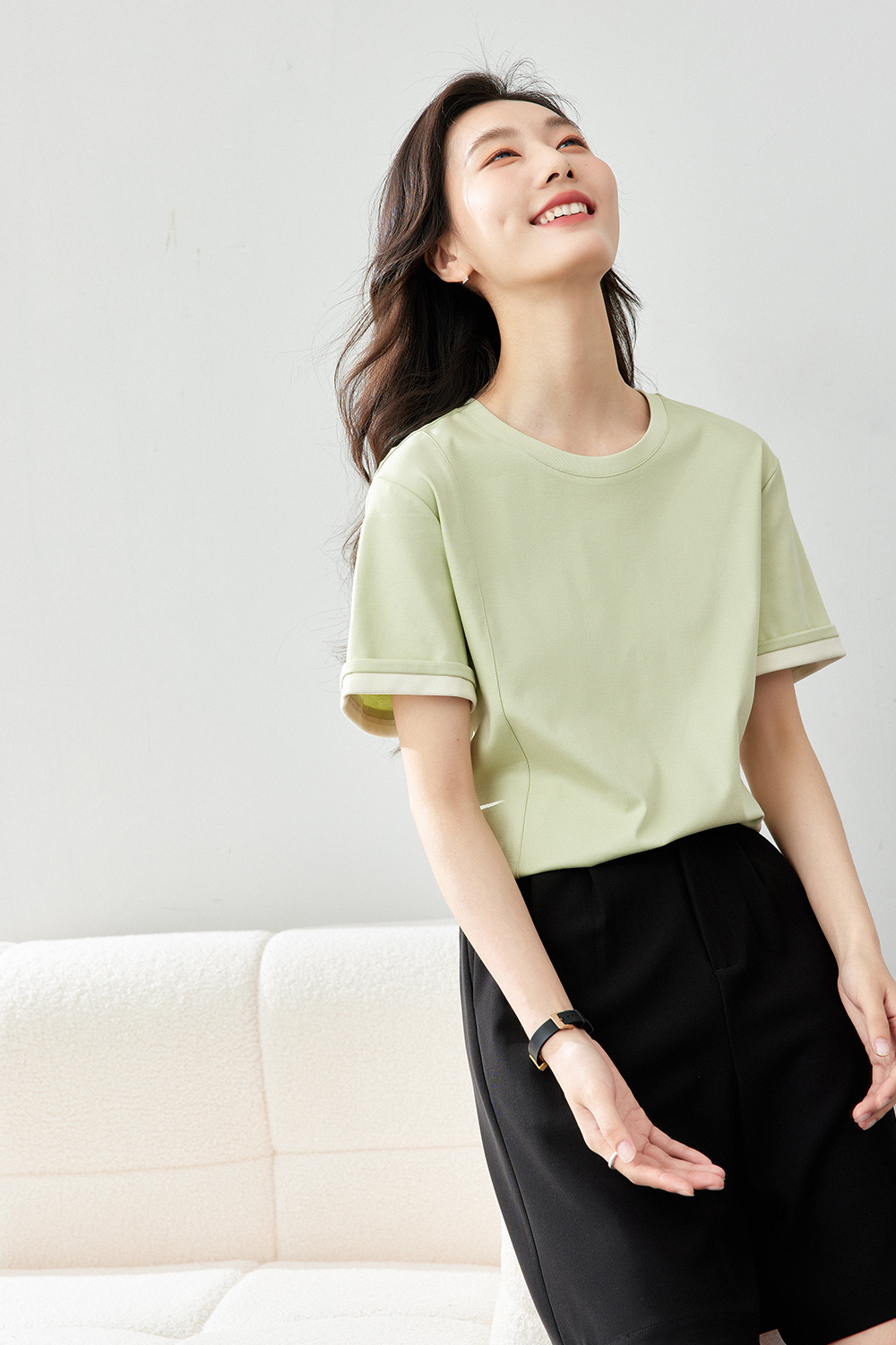 Light Luxury Mercerized Contrast Color T-Shirt
