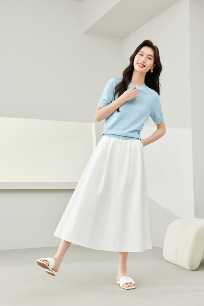 Blue Eyelet Knit Sweater