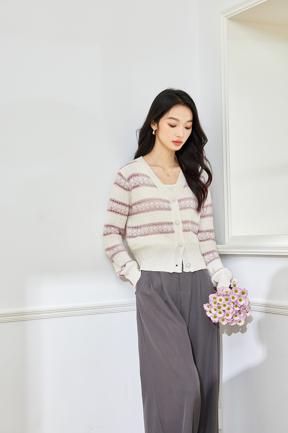 Striped Gentle Style Knitted Cardigan