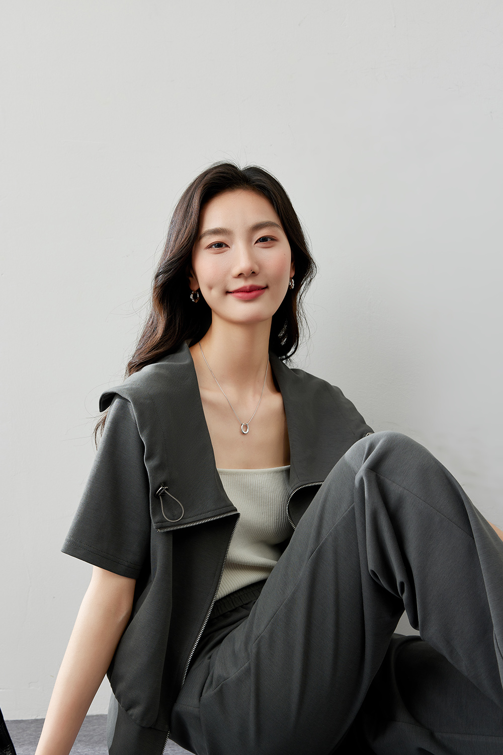 Fashionable Navy Collar Suit