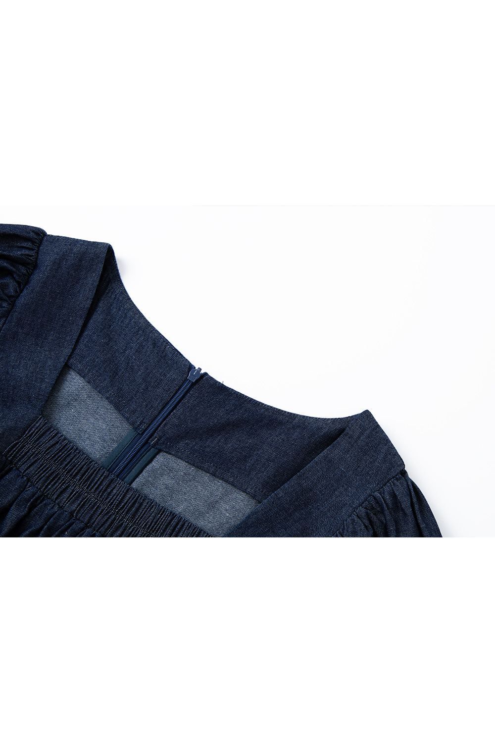 French Square-Neck Denim Dress