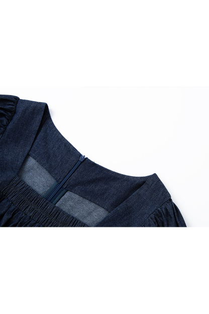French Square-Neck Denim Dress