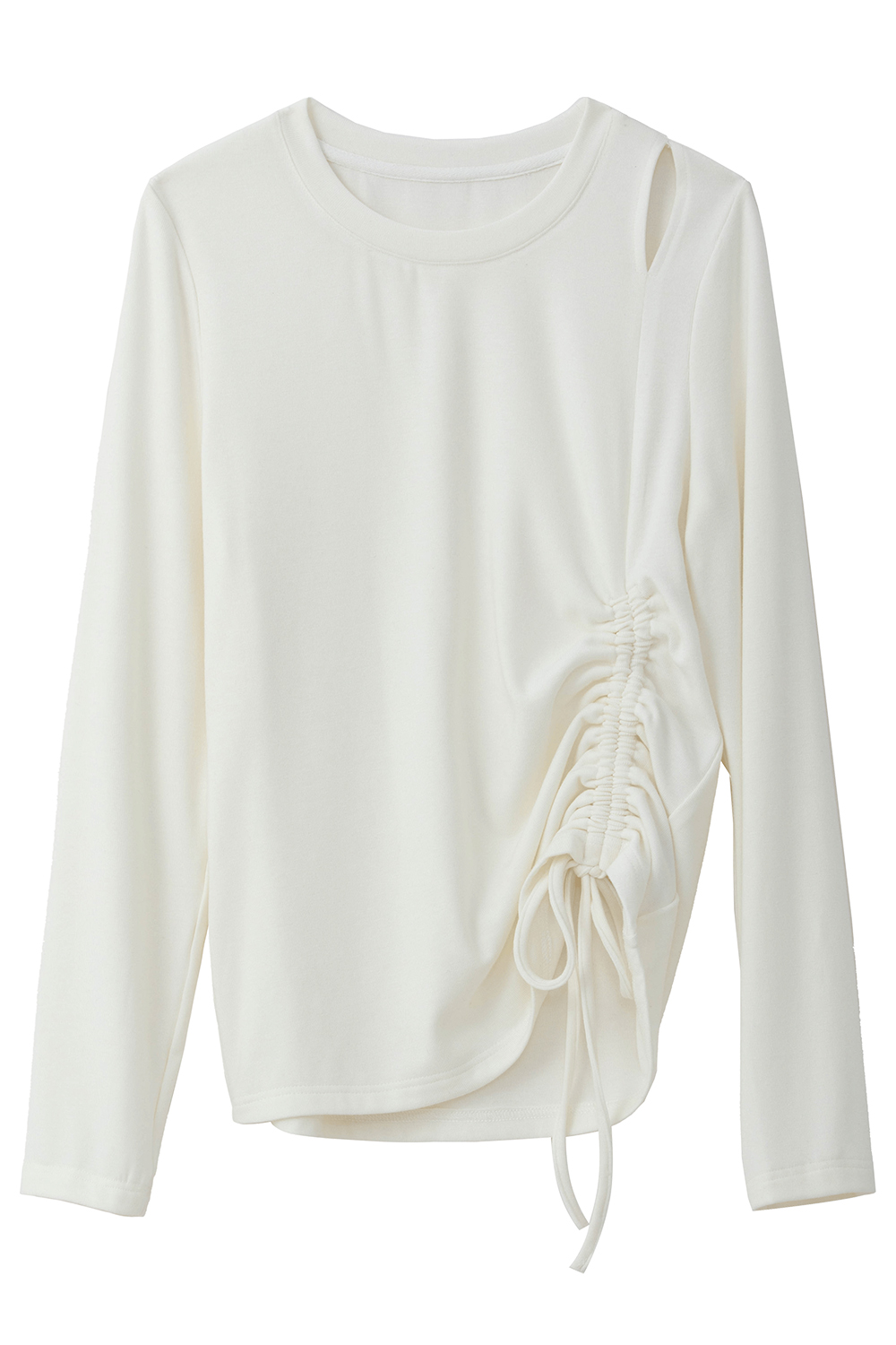 Drawstring pleated long sleeve T-shirt-VIMLYSTORE