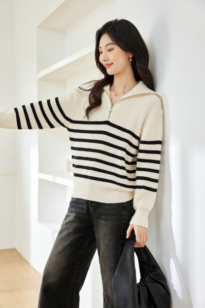 Lazy Style Striped Knitted Sweater