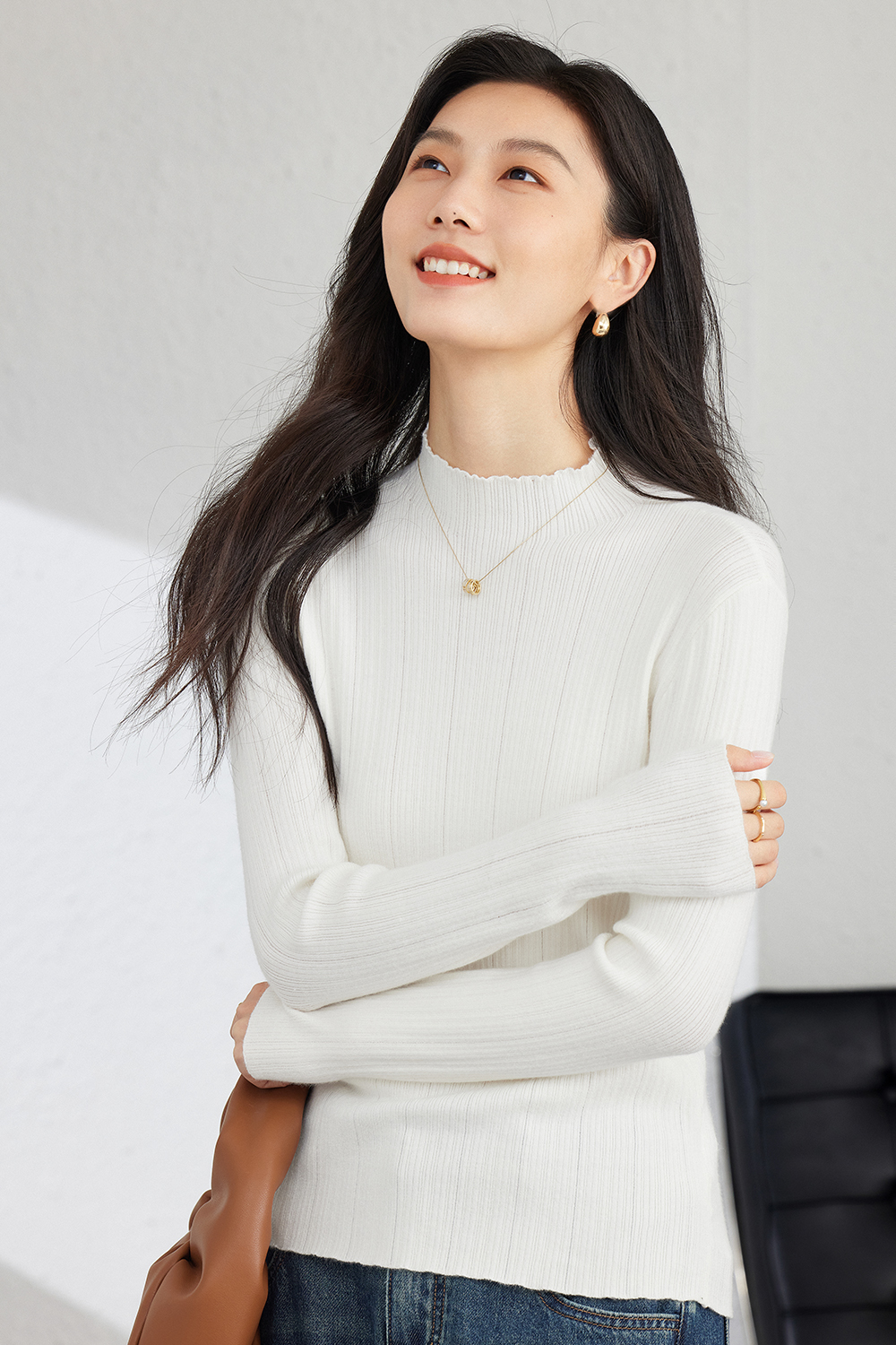 Solid color  Inside base knitted sweater-VIMLYSTORE