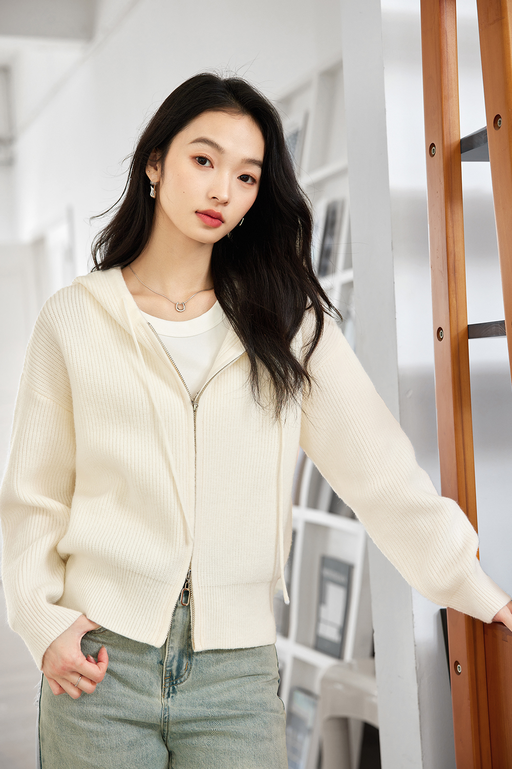 Lazy style hooded knitted jacket-VIMLYSTORE