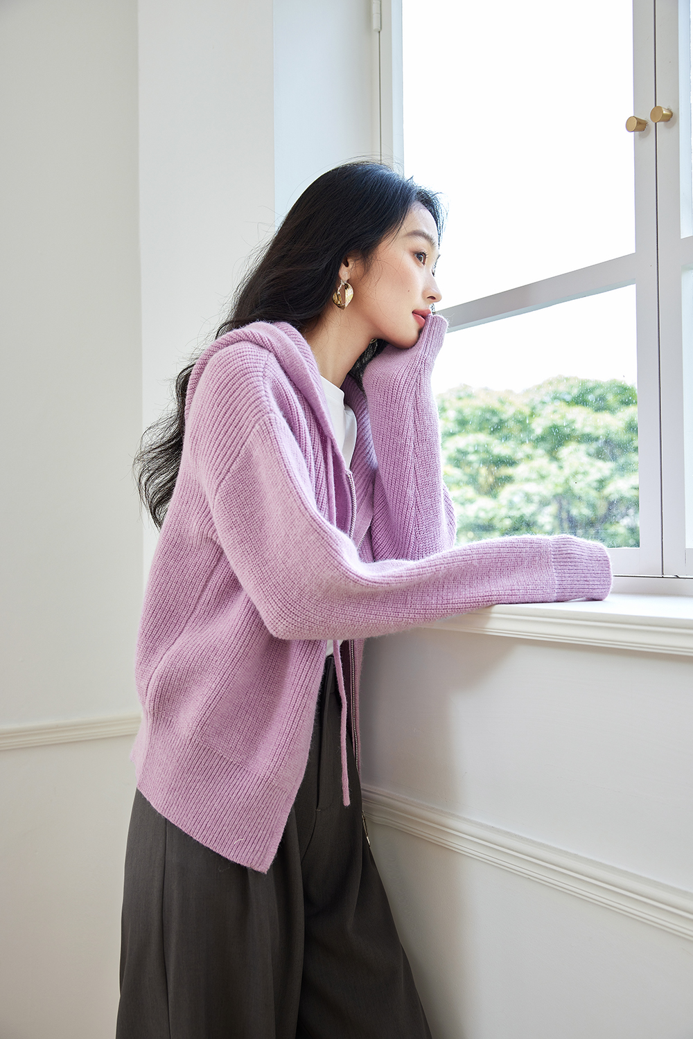 Lazy style hooded knitted jacket-VIMLYSTORE