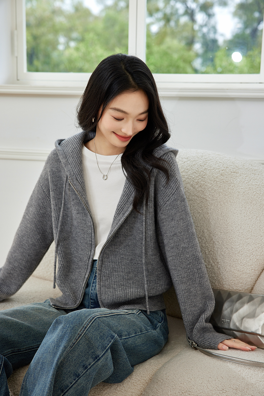 Lazy style hooded knitted jacket-VIMLYSTORE