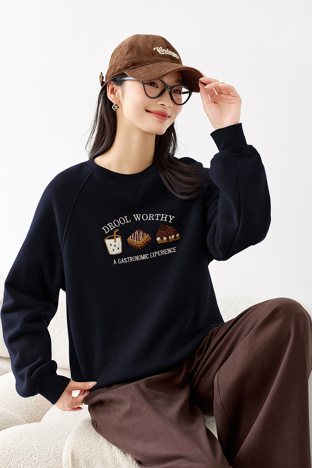 Cartoon Food Embroidered Sweatshirt