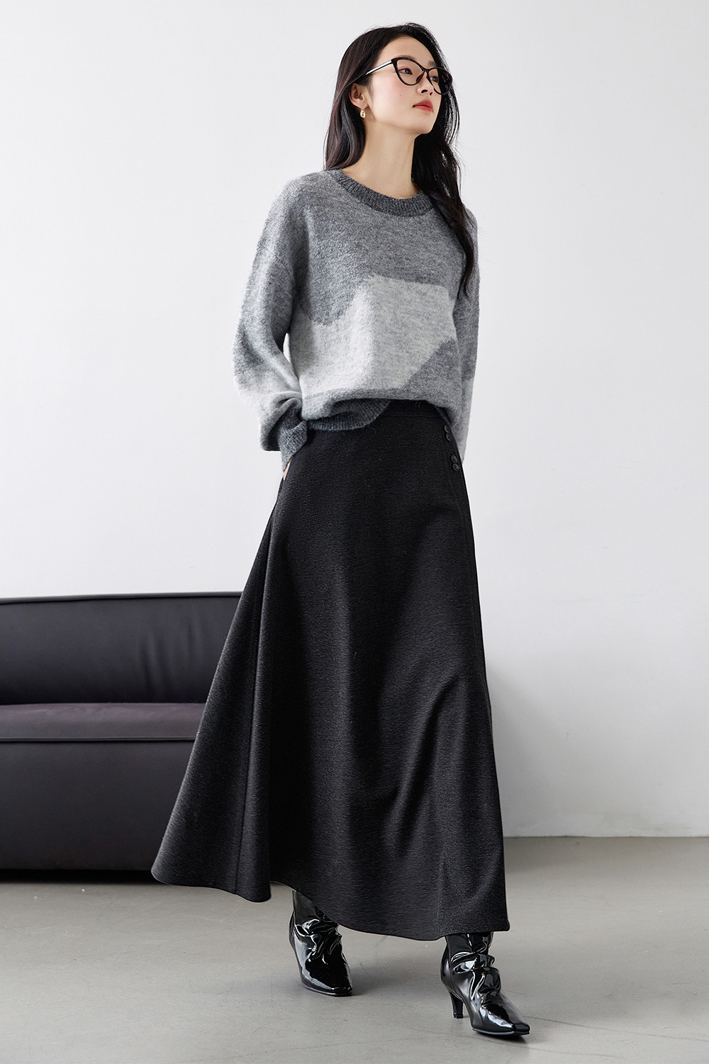 High-Waisted Irregular Midi Skirt-VIMLYSTORE