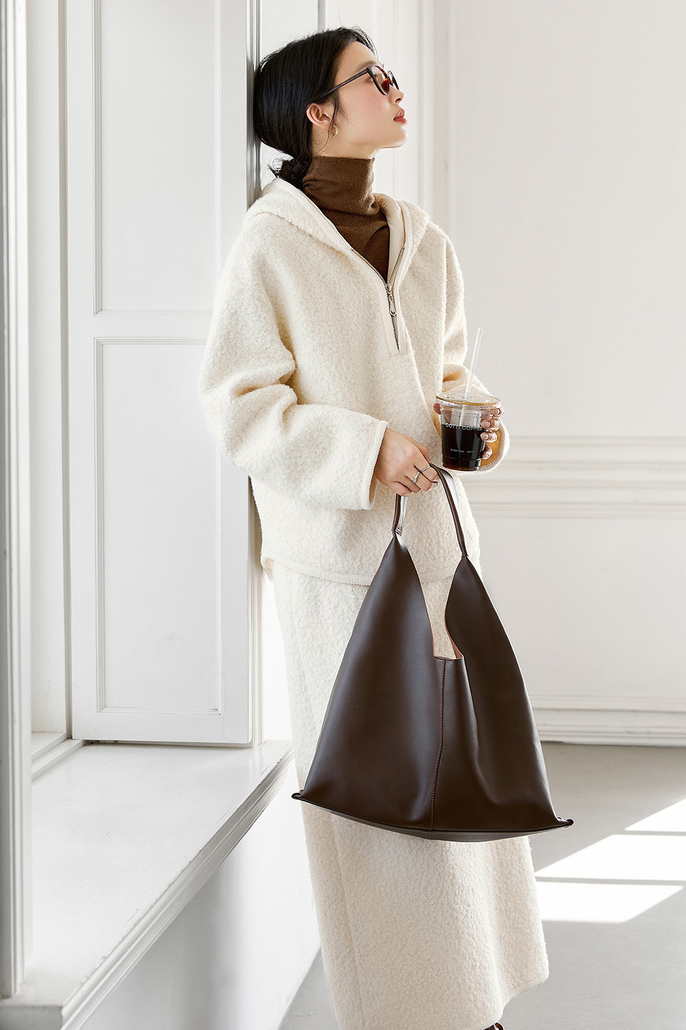 Pure-White Furry Hooded Set