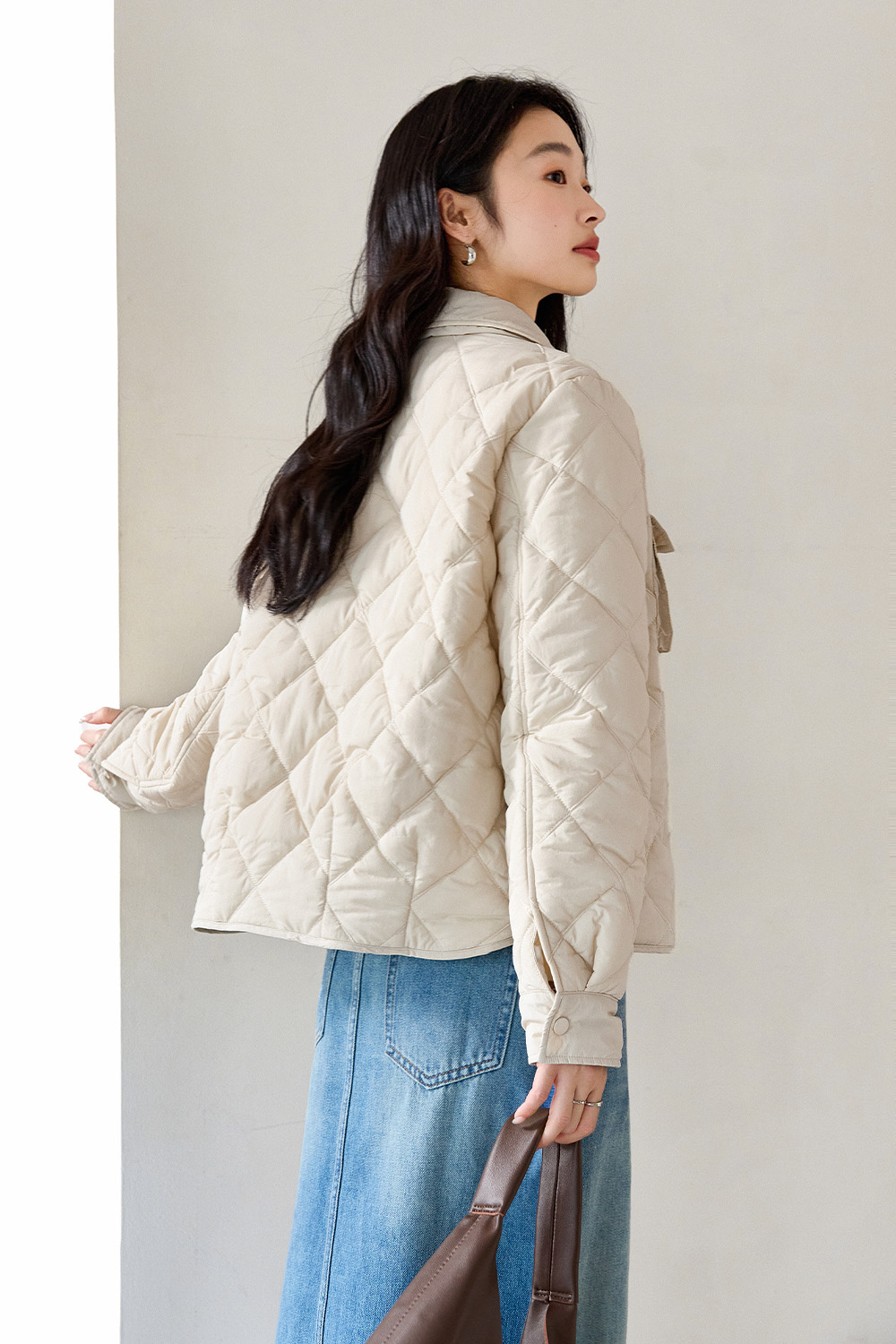 Lapel Diamond Short Cotton Coat-VIMLYSTORE