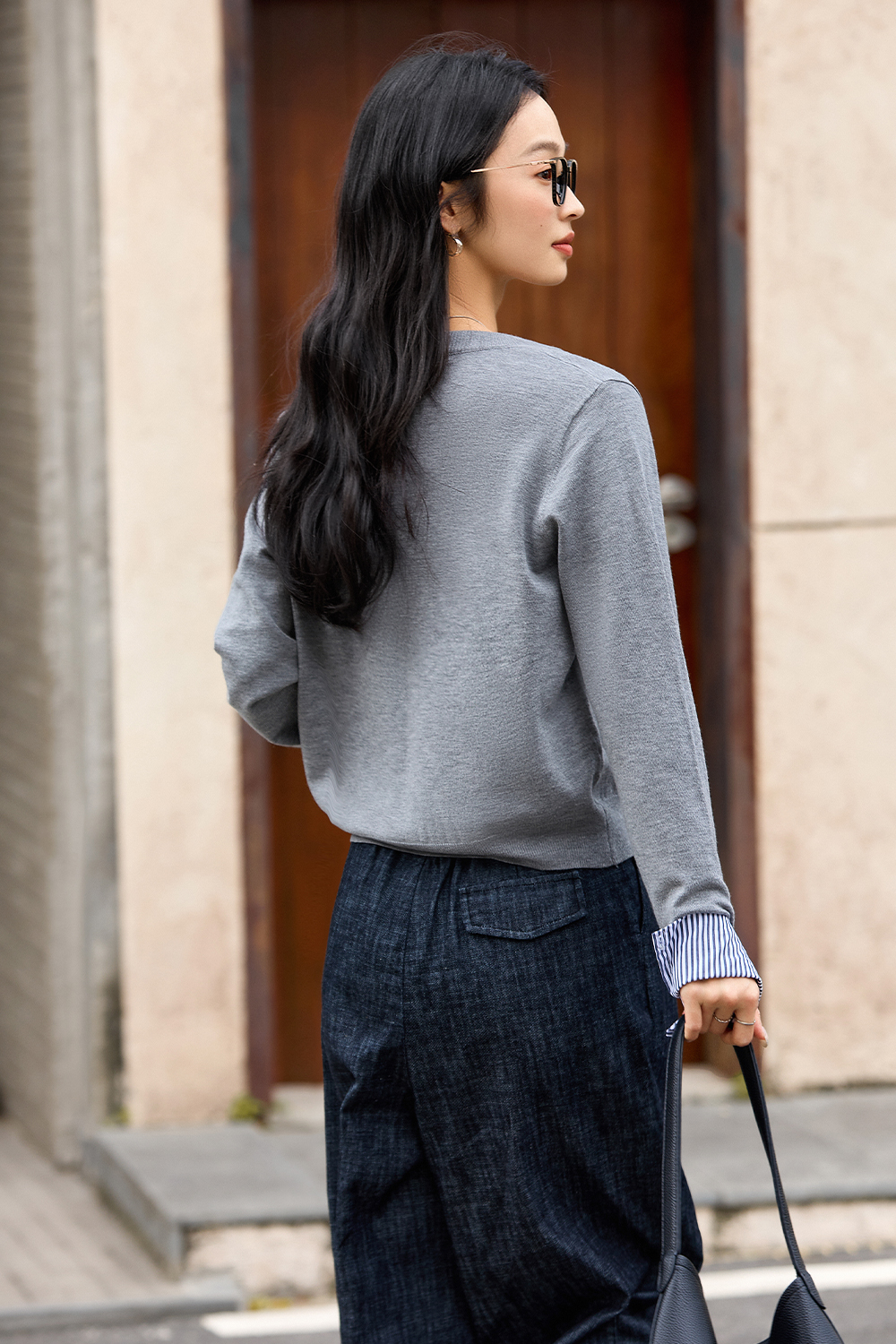 Striped Patchwork Design Knitted Cardigan-VIMLYSTORE