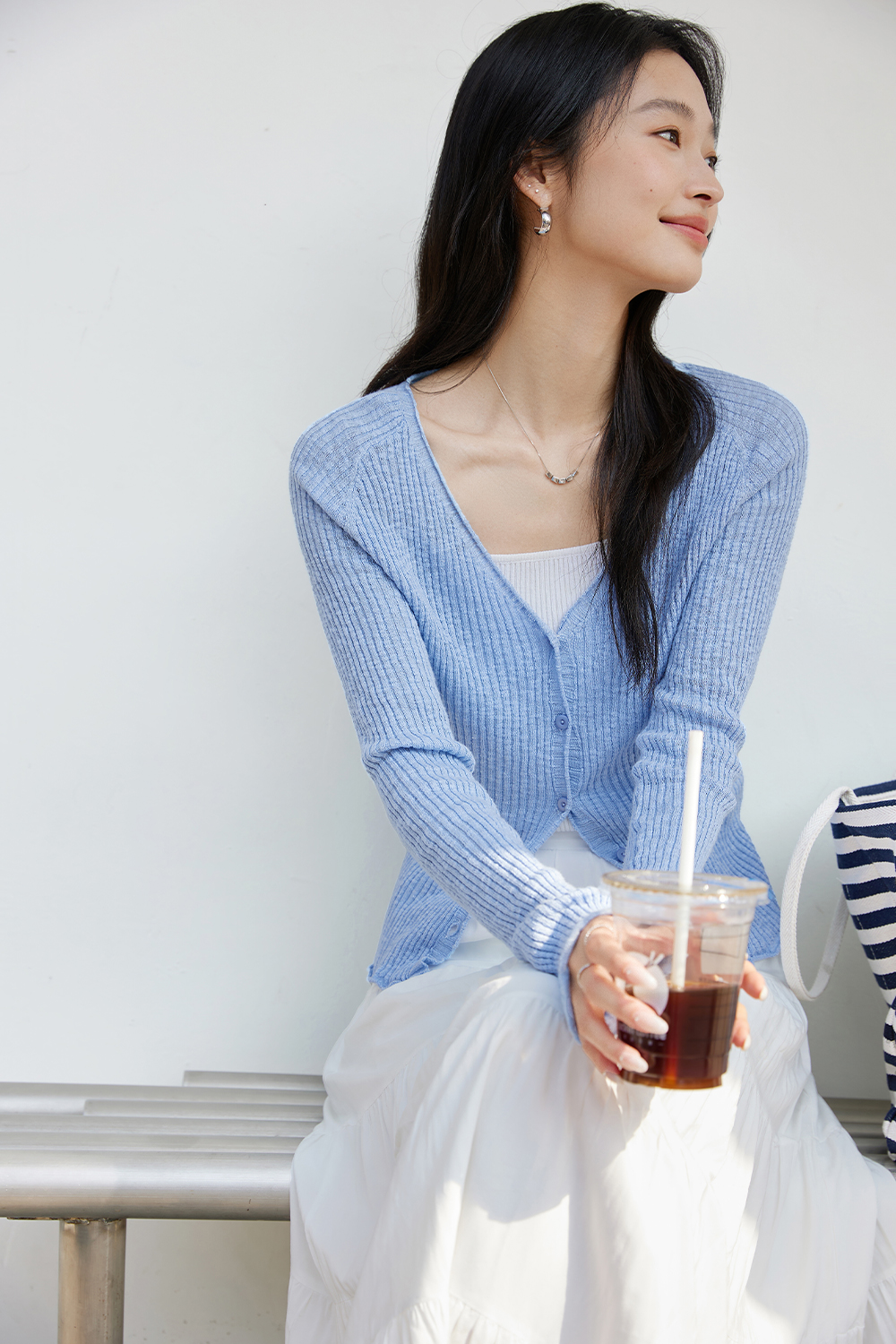 Striped Solid Color Knit Cardigan-VIMLYSTORE