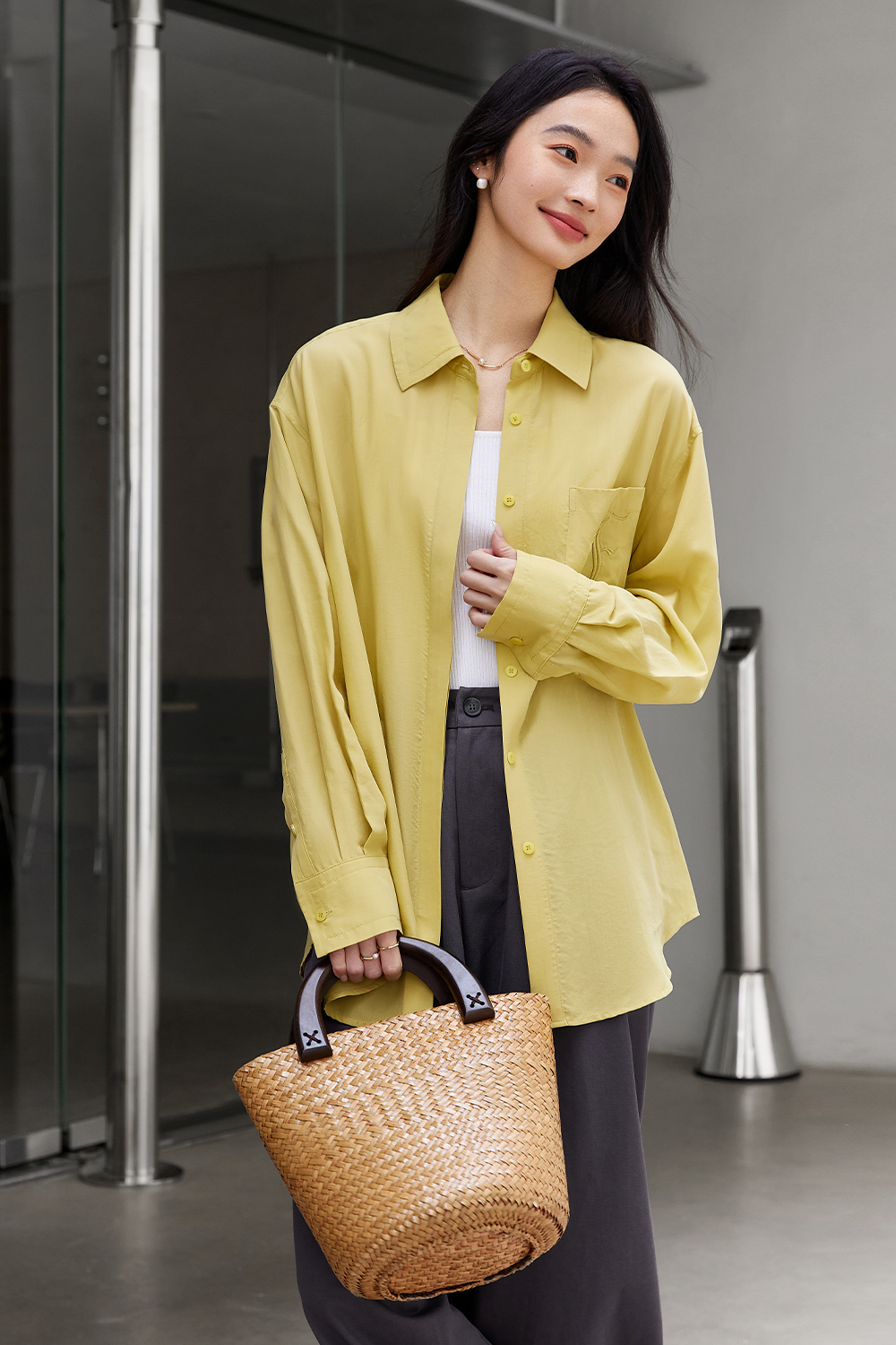 Simple Embroidered Letter Shirt-VIMLYSTORE