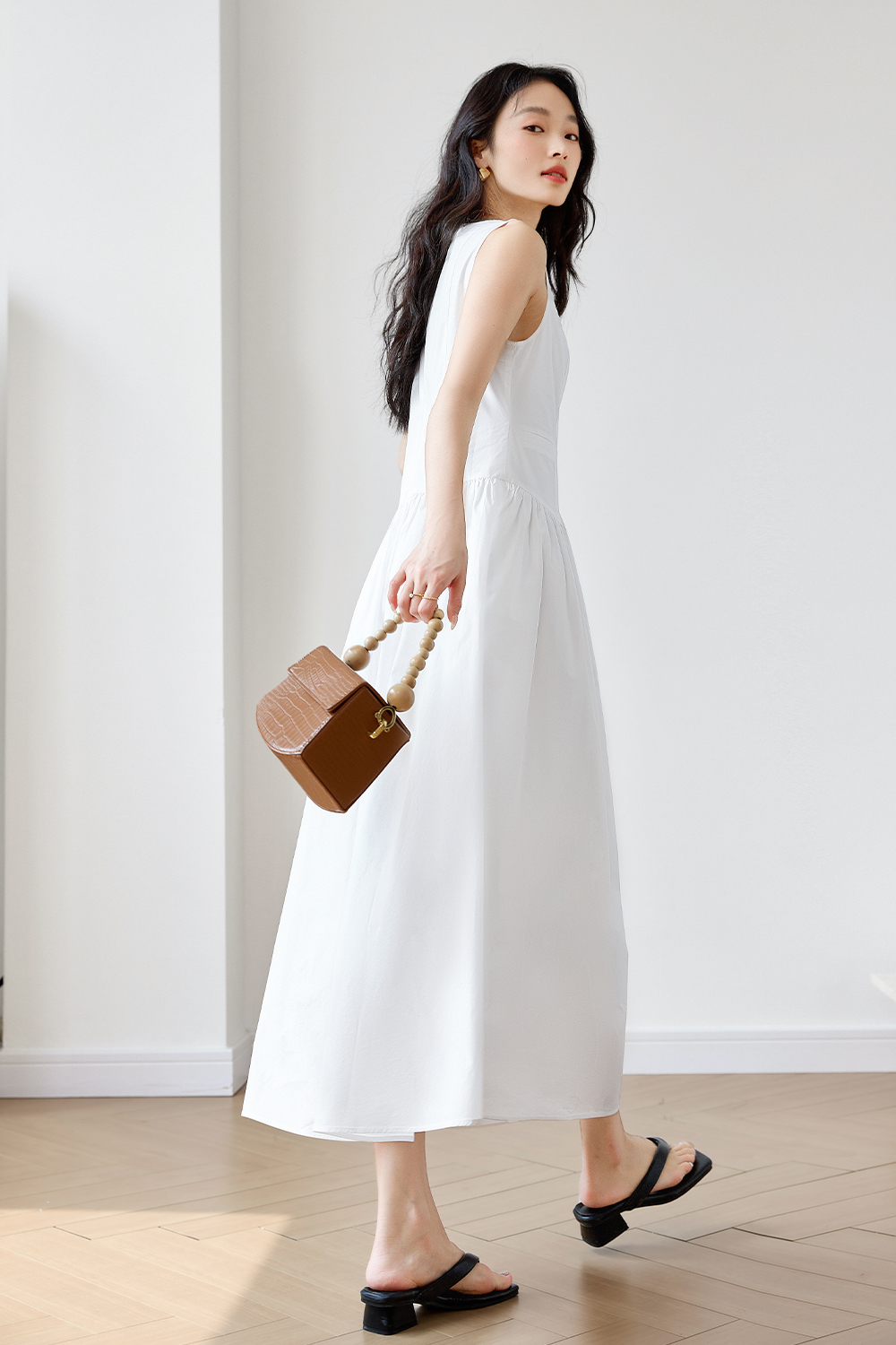 Solid Loose Cotton Dress-VIMLYSTORE