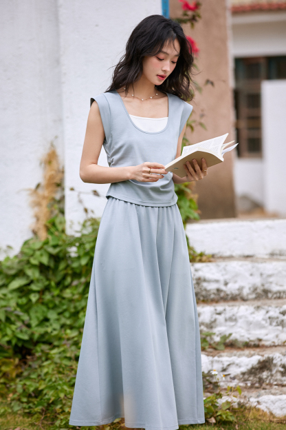 Fresh Style Light Blue Long Skirt Suit