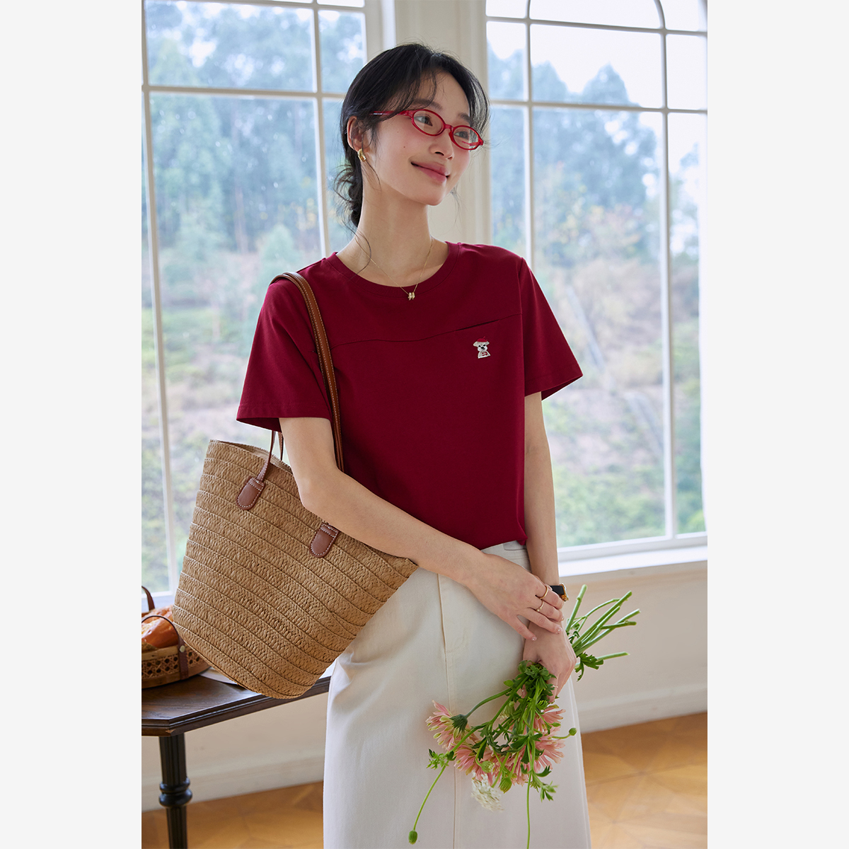 Animal Embroidery Straight T-Shirt