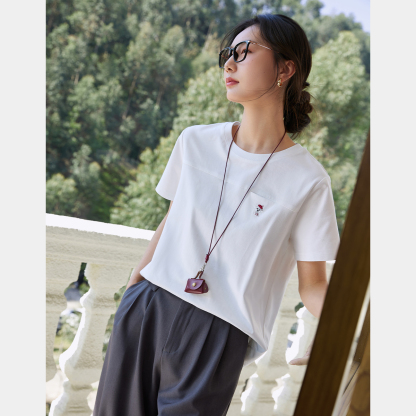 Animal Embroidery Straight T-Shirt