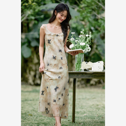 U-Neck Butterfly Suspender Dress