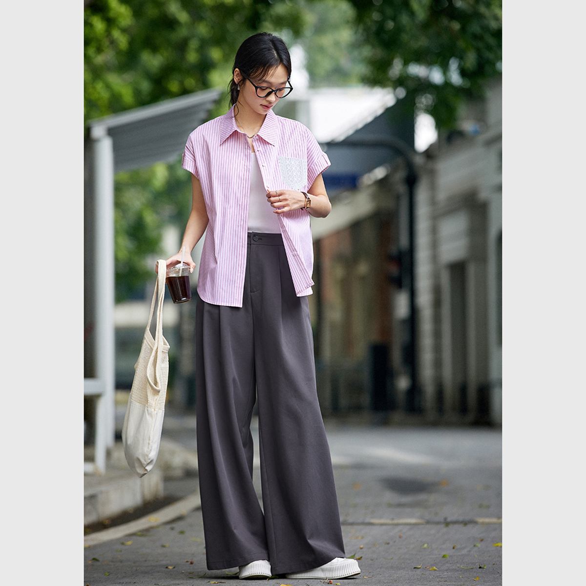 Lace Pocket Striped Shirt