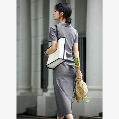 Lapel Knitted Straight Dress