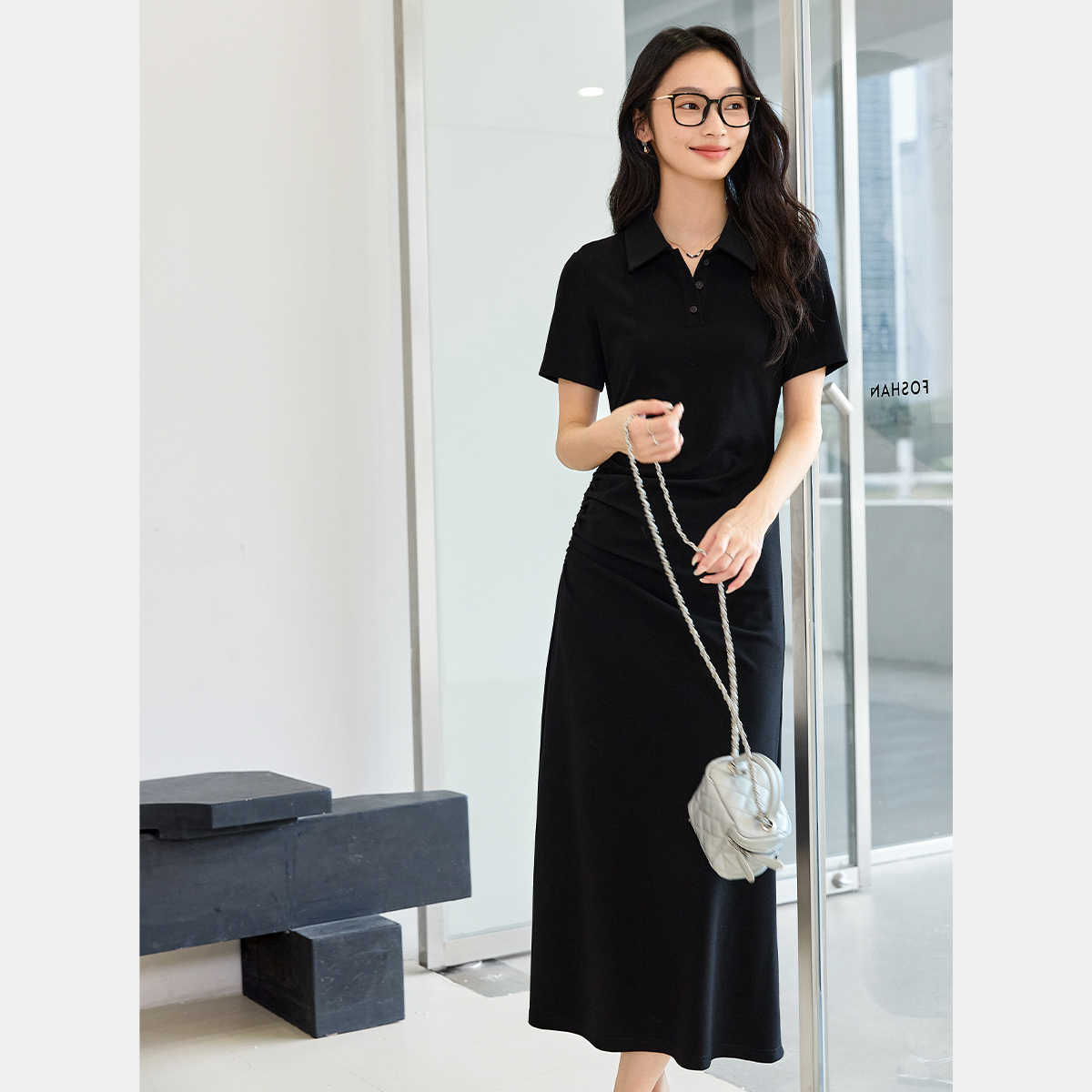 Lapel Knitted Straight Dress