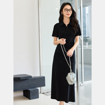 Lapel Knitted Straight Dress