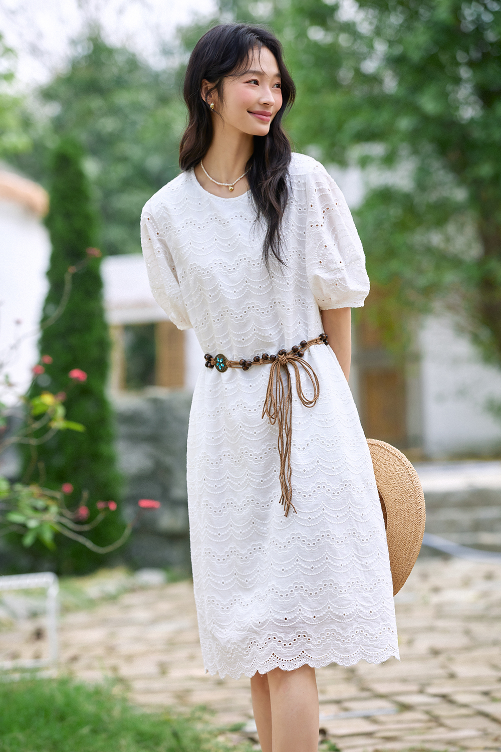 Wave Embroidered Hollow Dress