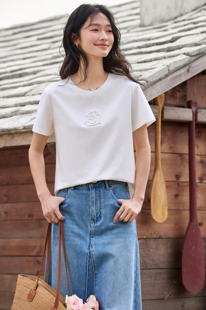 Toothbrush Embroidered Flower Design Loose T-Shirt