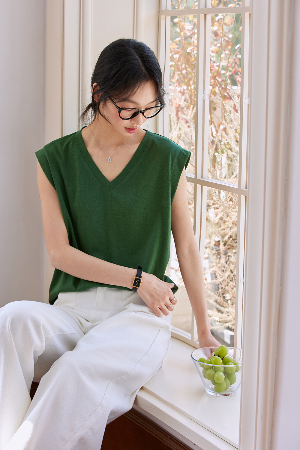 Snowflake Texture V-Neck Straight T-Shirt-VIMLYSTORE