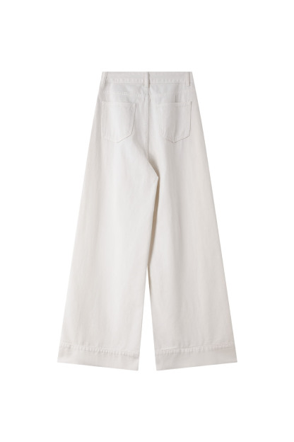 100% Cotton Denim Wide-Leg Pants