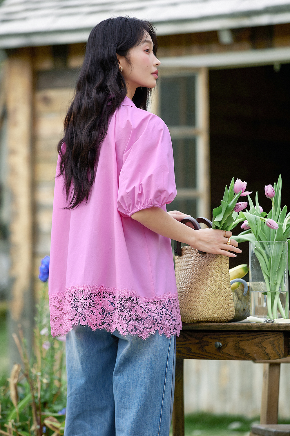 Lace Hem Casual Shirt-VIMLYSTORE