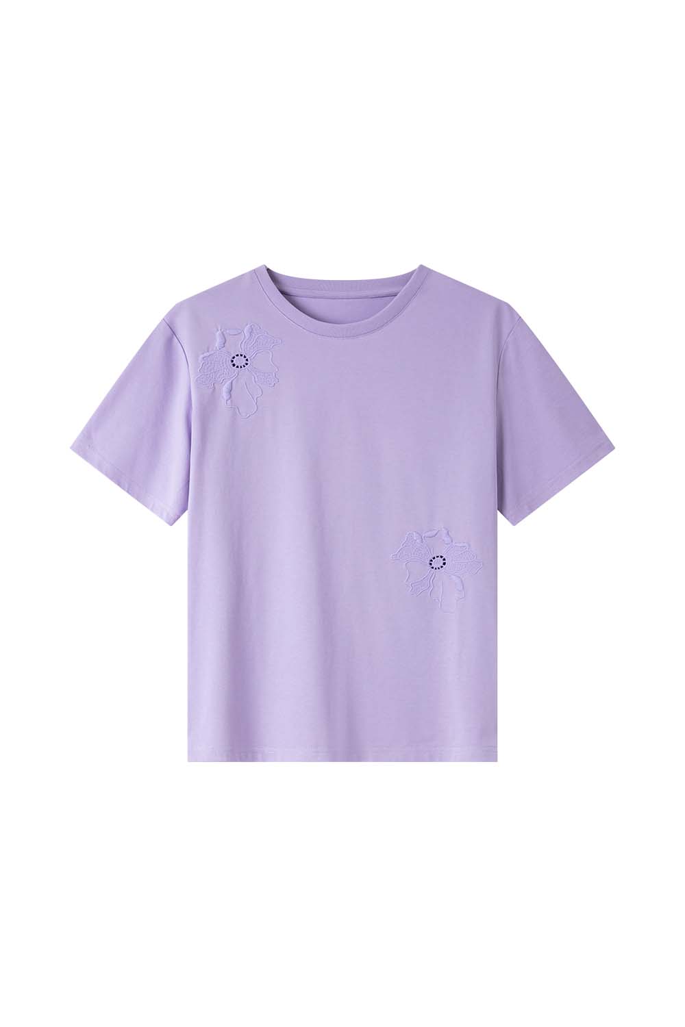 Hollow Flower Embroidery Straight T-Shirt-VIMLYSTORE