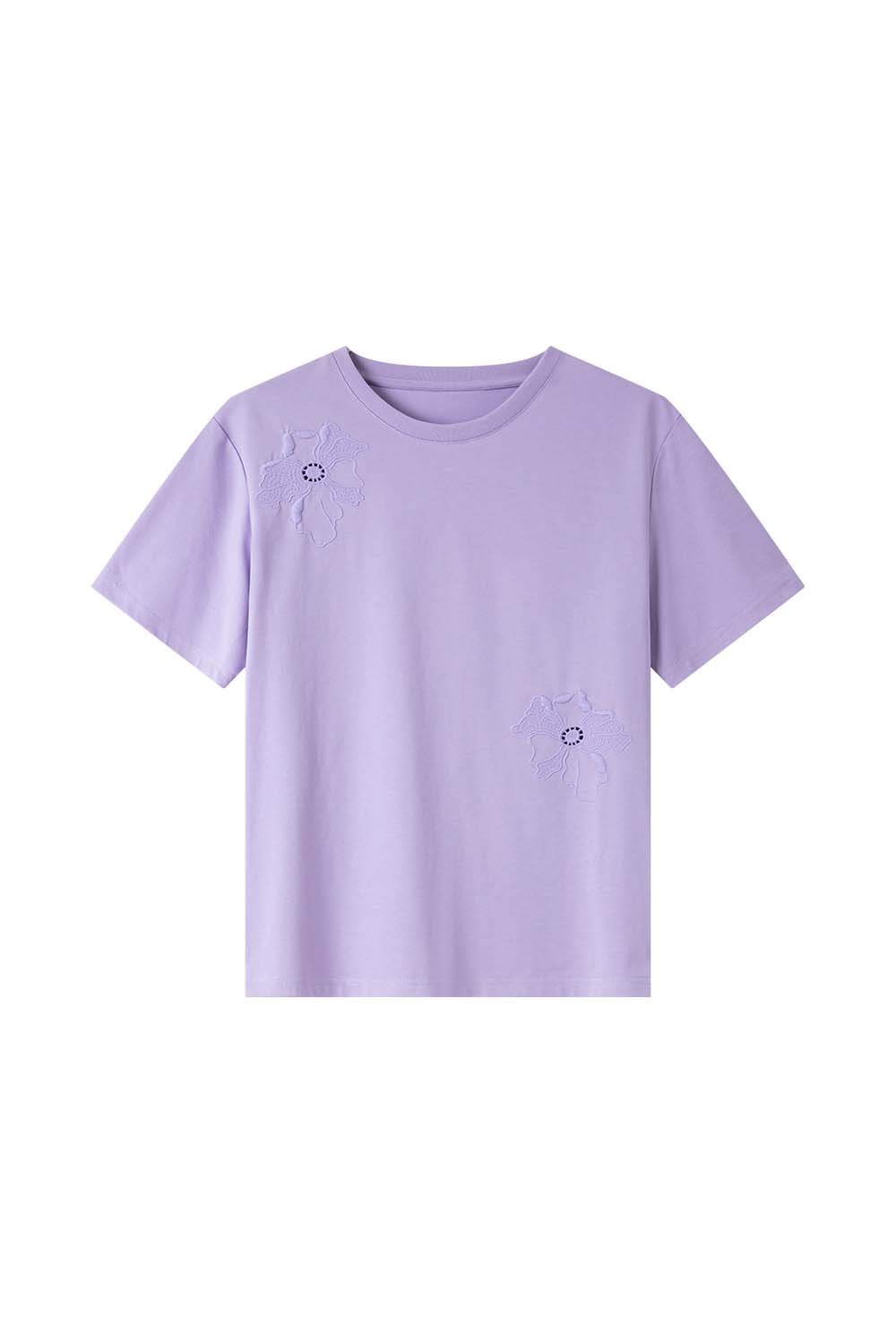 Hollow Flower Embroidery Straight T-Shirt-VIMLYSTORE