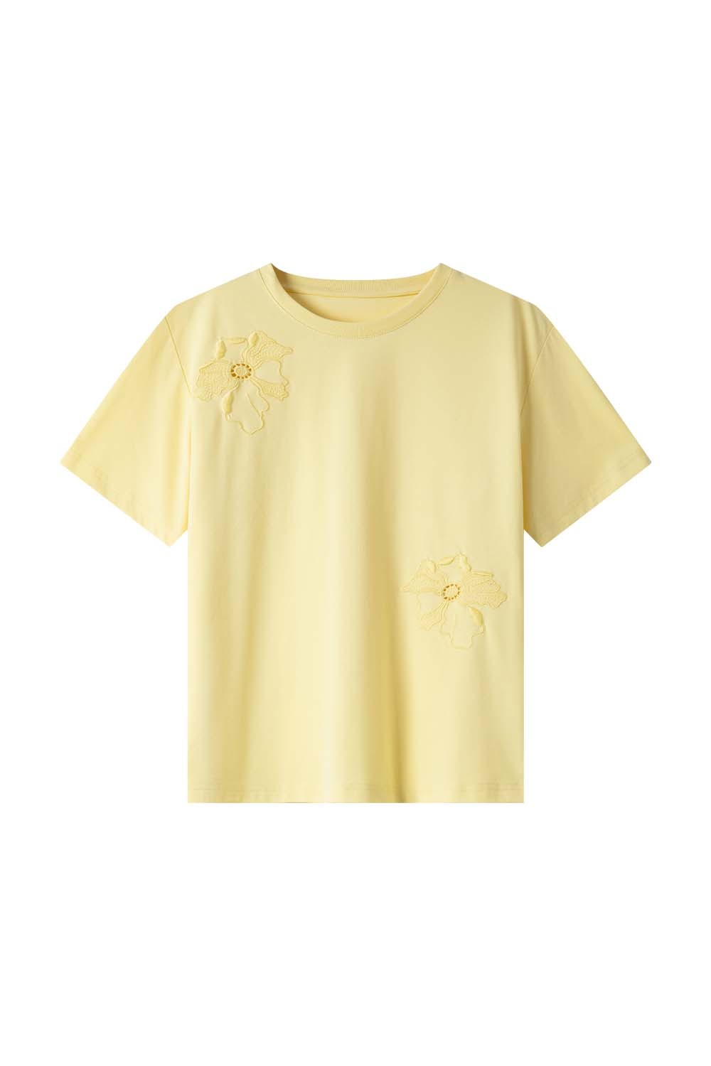 Hollow Flower Embroidery Straight T-Shirt-VIMLYSTORE