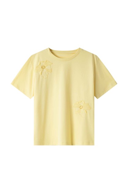 Hollow Flower Embroidery Straight T-Shirt-VIMLYSTORE