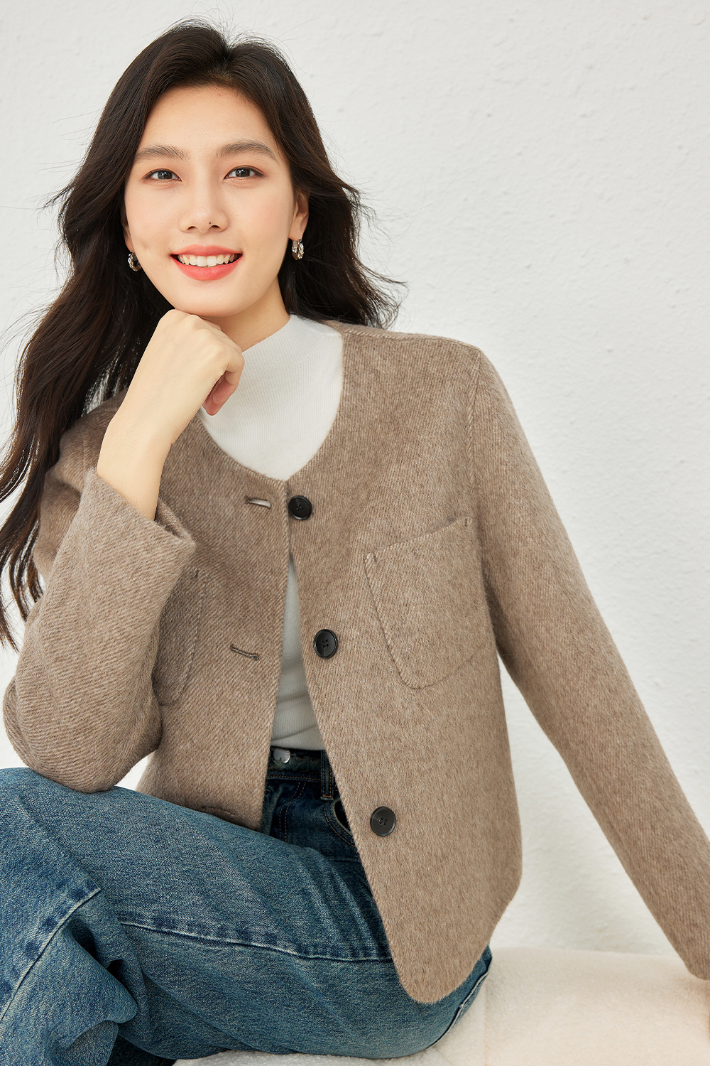 Short Solid Color Wool Coat-VIMLYSTORE