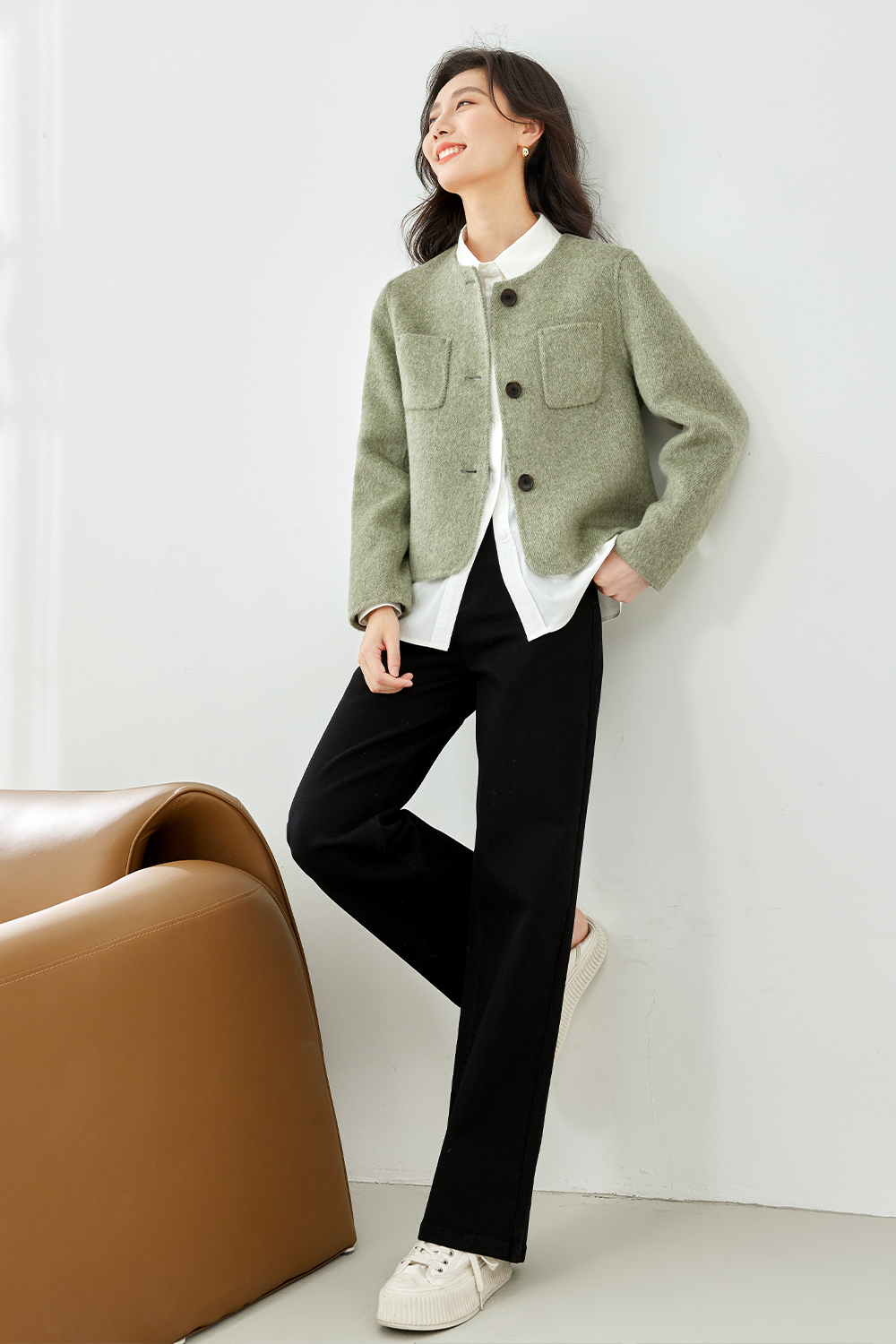 Short Solid Color Wool Coat-VIMLYSTORE